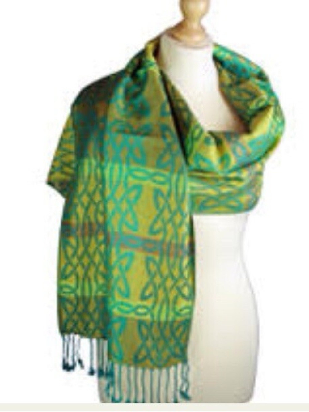 Wool Silk Achill - Celtic Pashmina Scarf Green